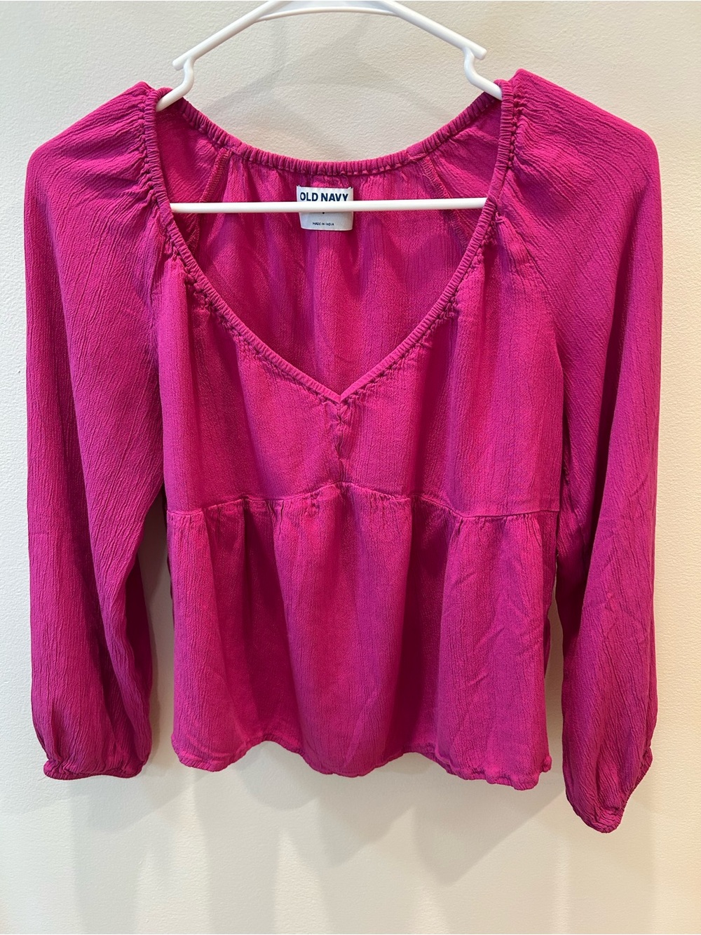 Old Navy Magenta Pink Babydoll Long Sleeve Top S